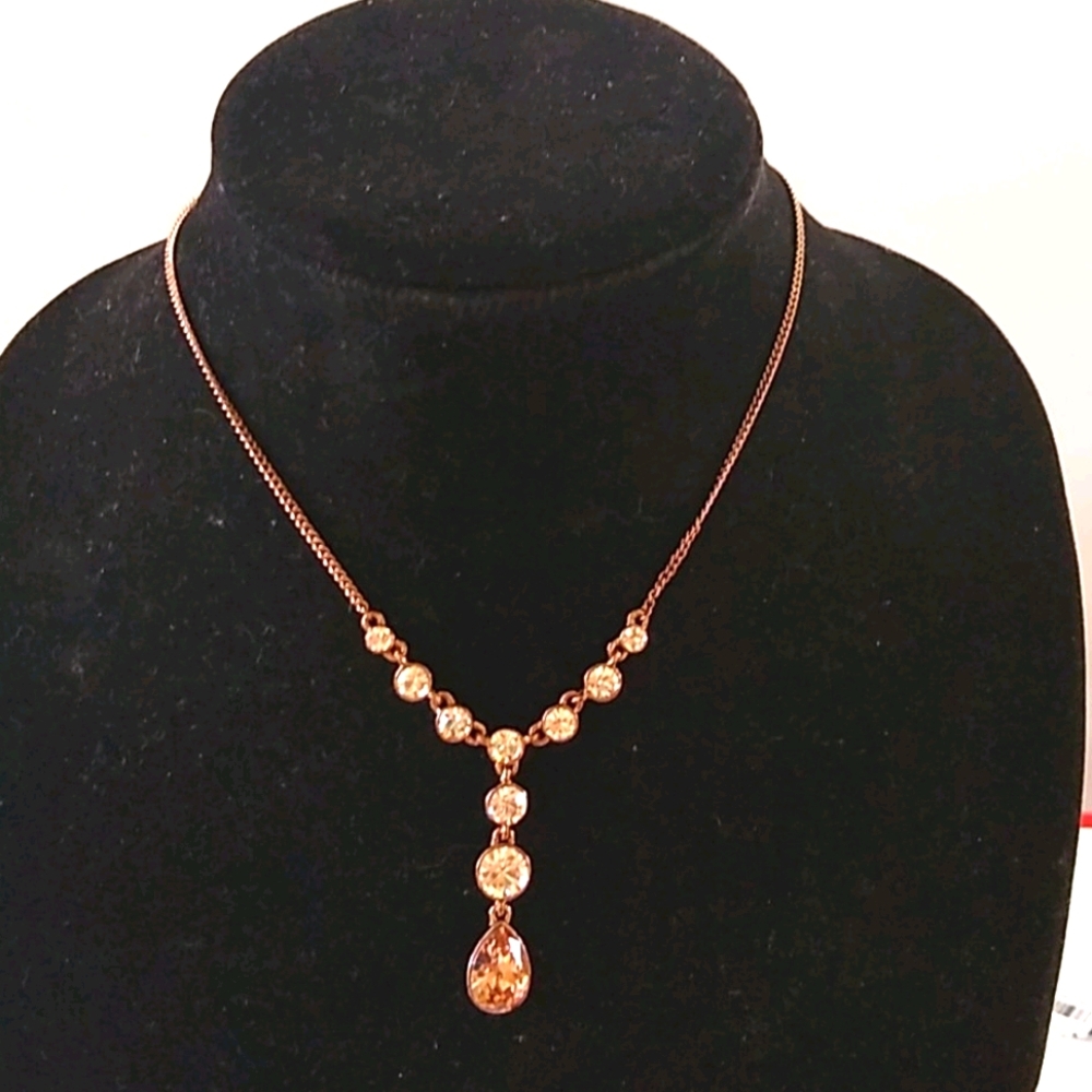 Givenchy Brown Tonal Rhinestone Y Drop Necklace